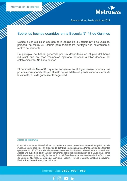 Falló una cocina en una escuela y dos no docentes tuvieron que ser asistidas