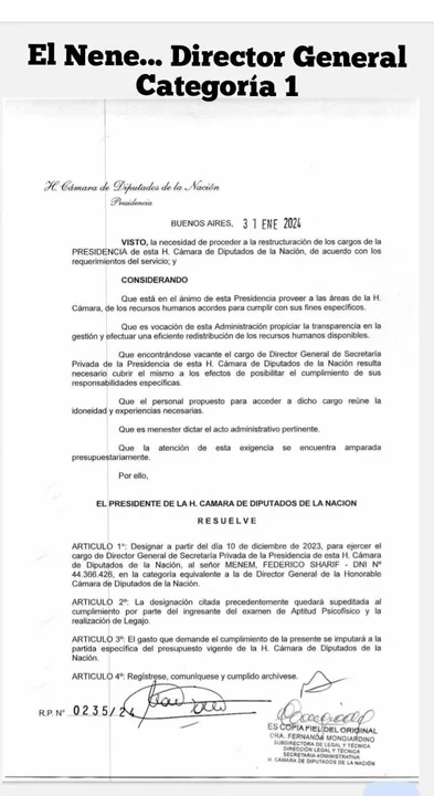 ¿No hay plata? Menem acomodó a su sobrino en Diputados con un sueldo de $2 millones