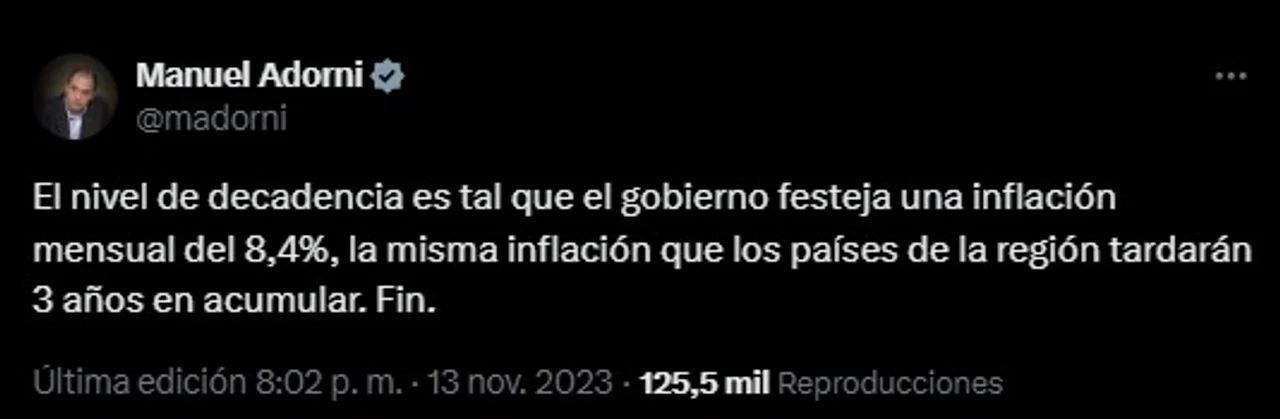 Archivo: En 2023 Adorni creía que celebrar una inflación de 8% era signo de "decadencia"
